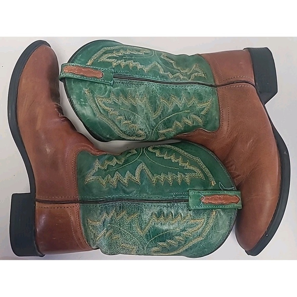 Old West Boots‎ Brown And Turquoise 1905 Youth Size 5.5 Women's 7.5